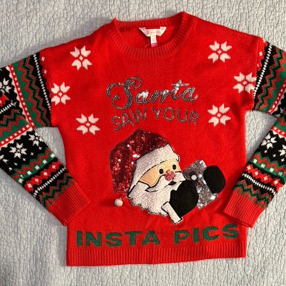 "Santa Saw Your Insta Pics" Sequin Christmas Sweater